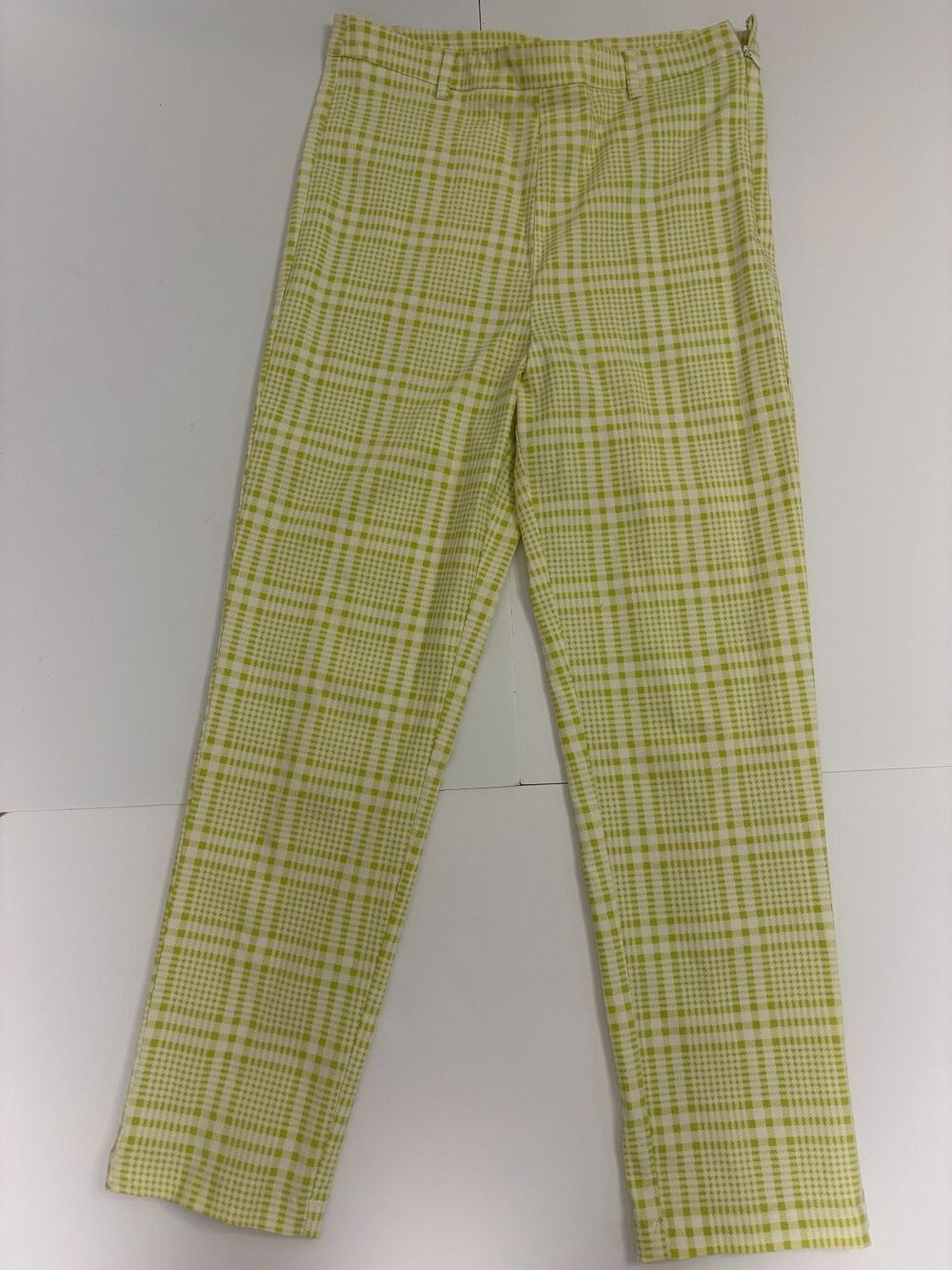Forever 21 Green and White Plaid Ankle Pants With Side Zipper Large (stretchy)
